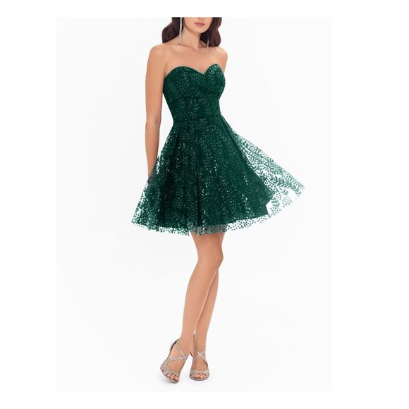 BLONDIE NITES Womens Green Lace-up Back Micro Mini Fit + Flare Dress Juniors 9 - Picture 3 of 4